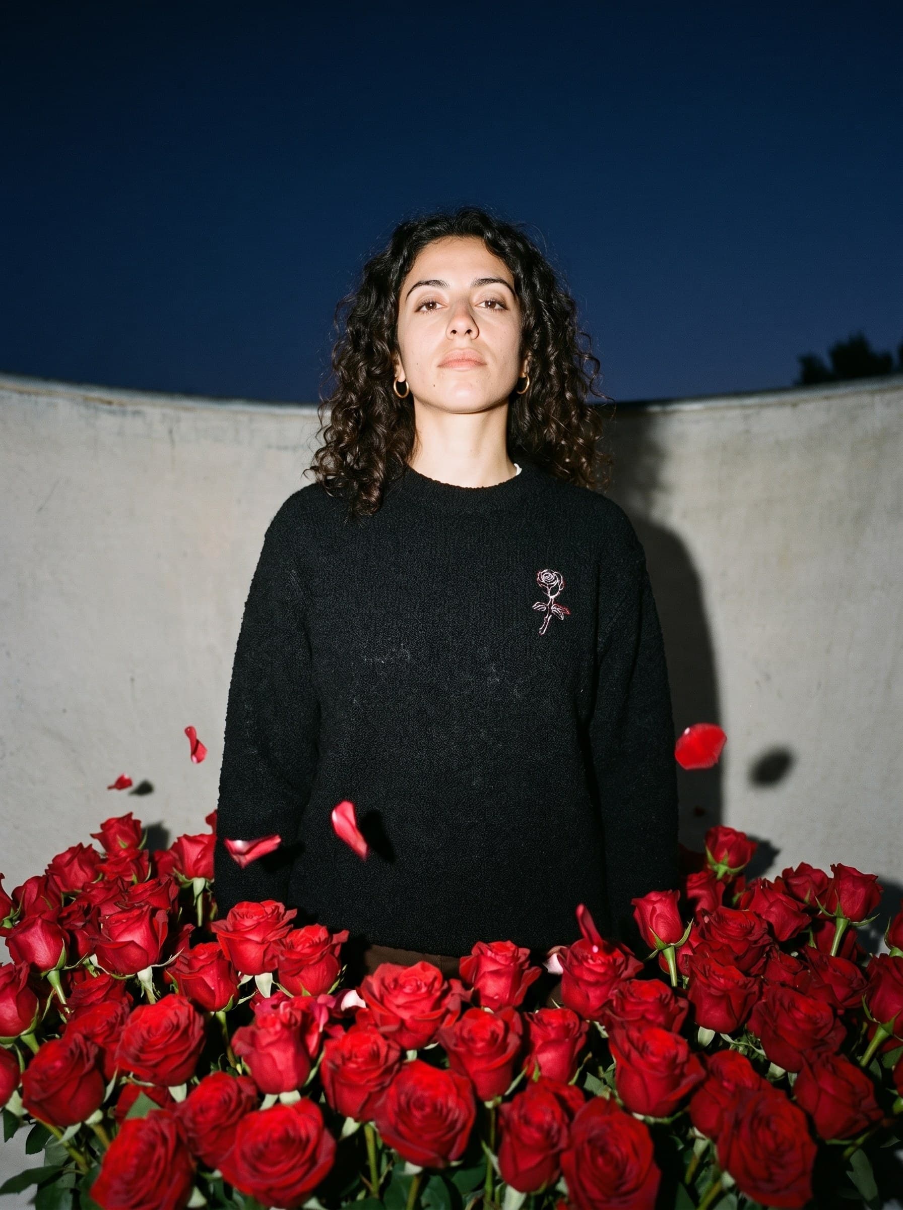 Waist-deep in the roses, bouclé knit