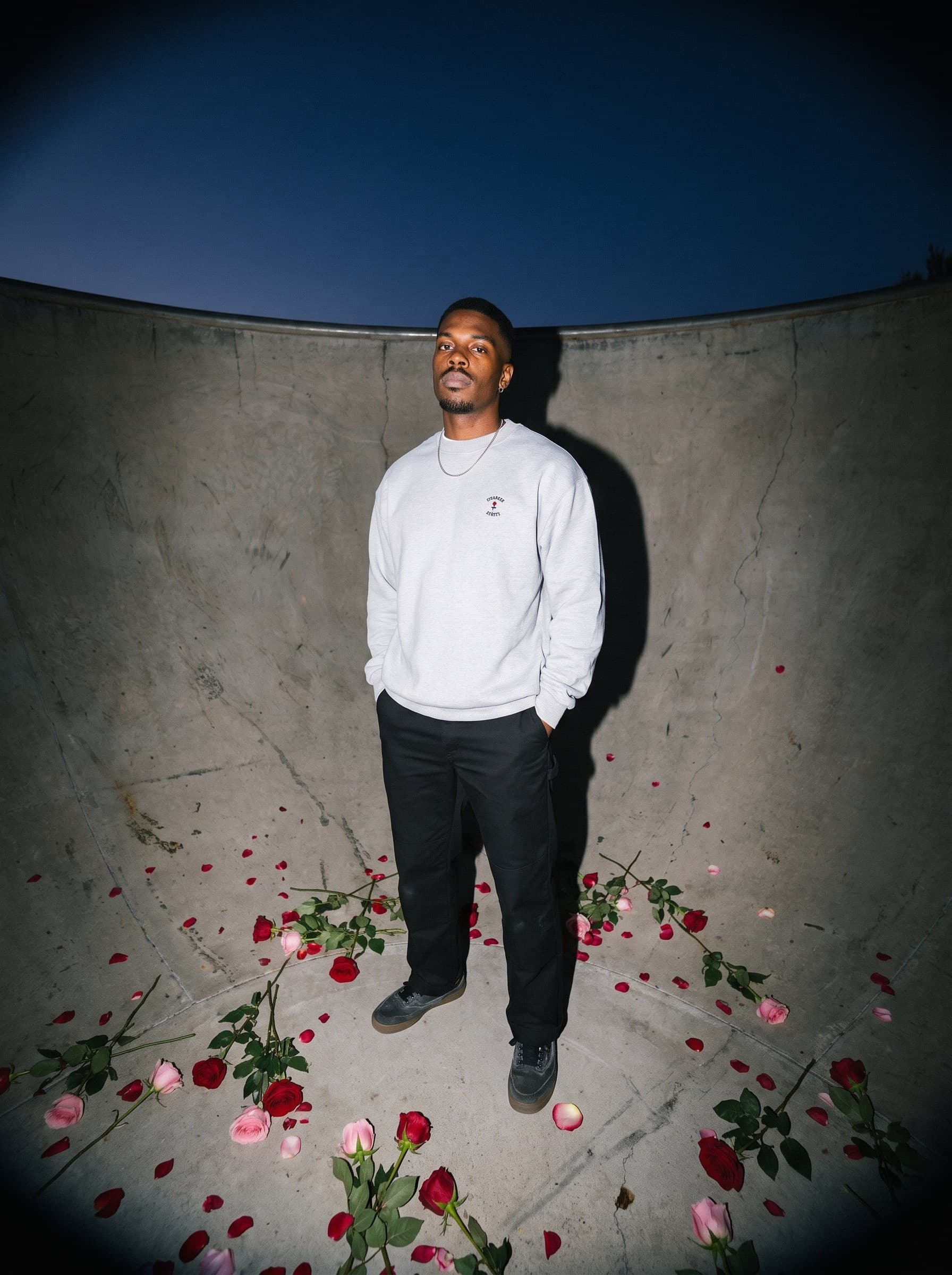 At the bottom of the bowl, crew crewneck