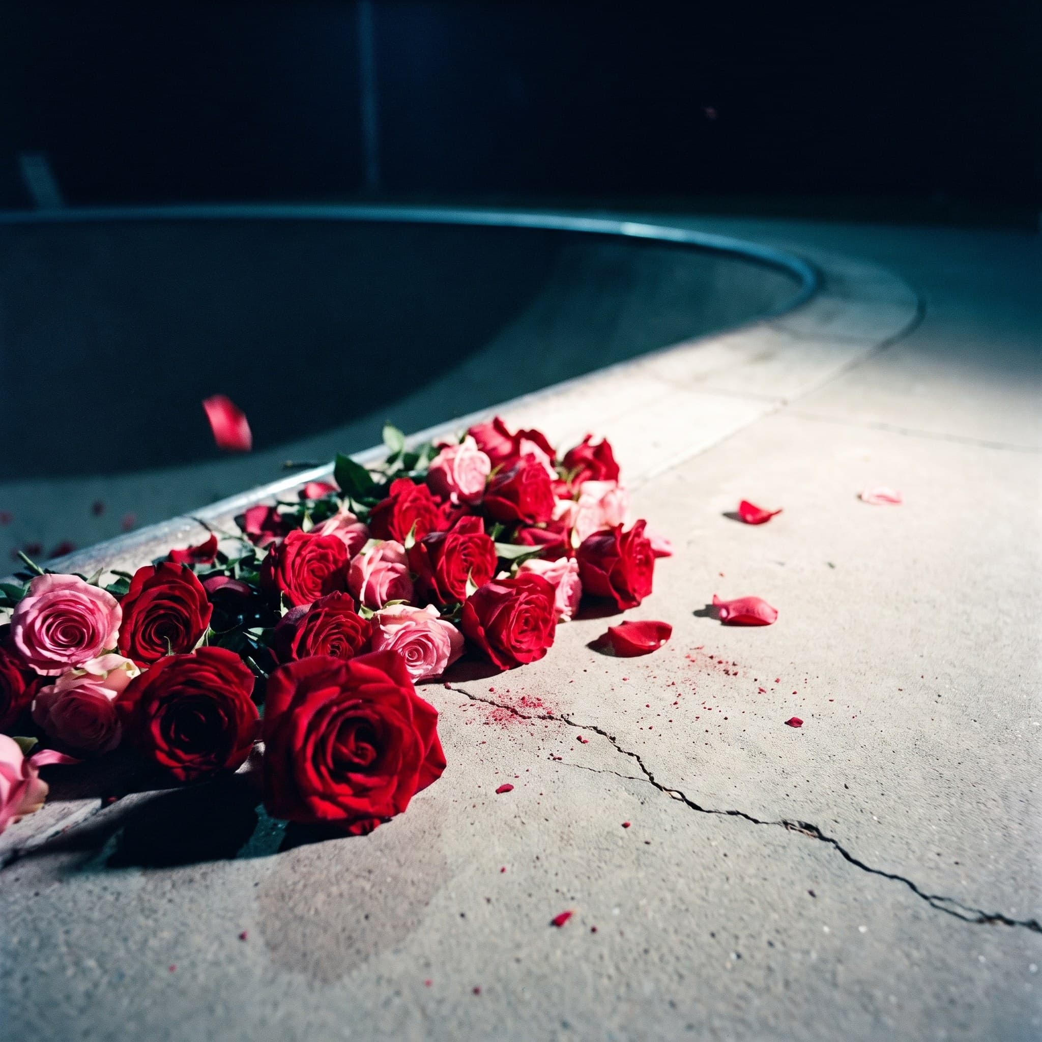 Roses over the coping, midnight