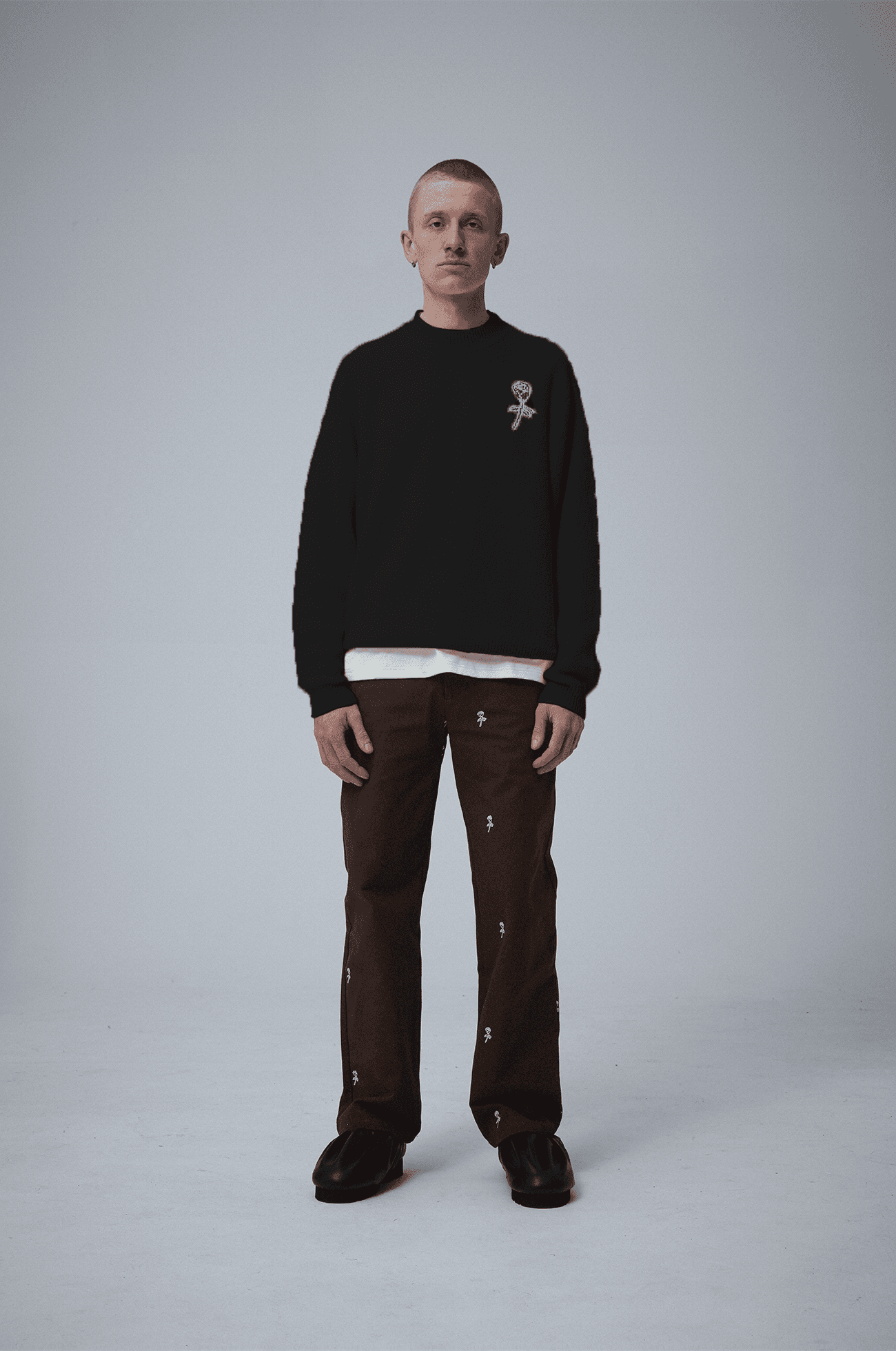 Boucle Big rose knit sweater Black