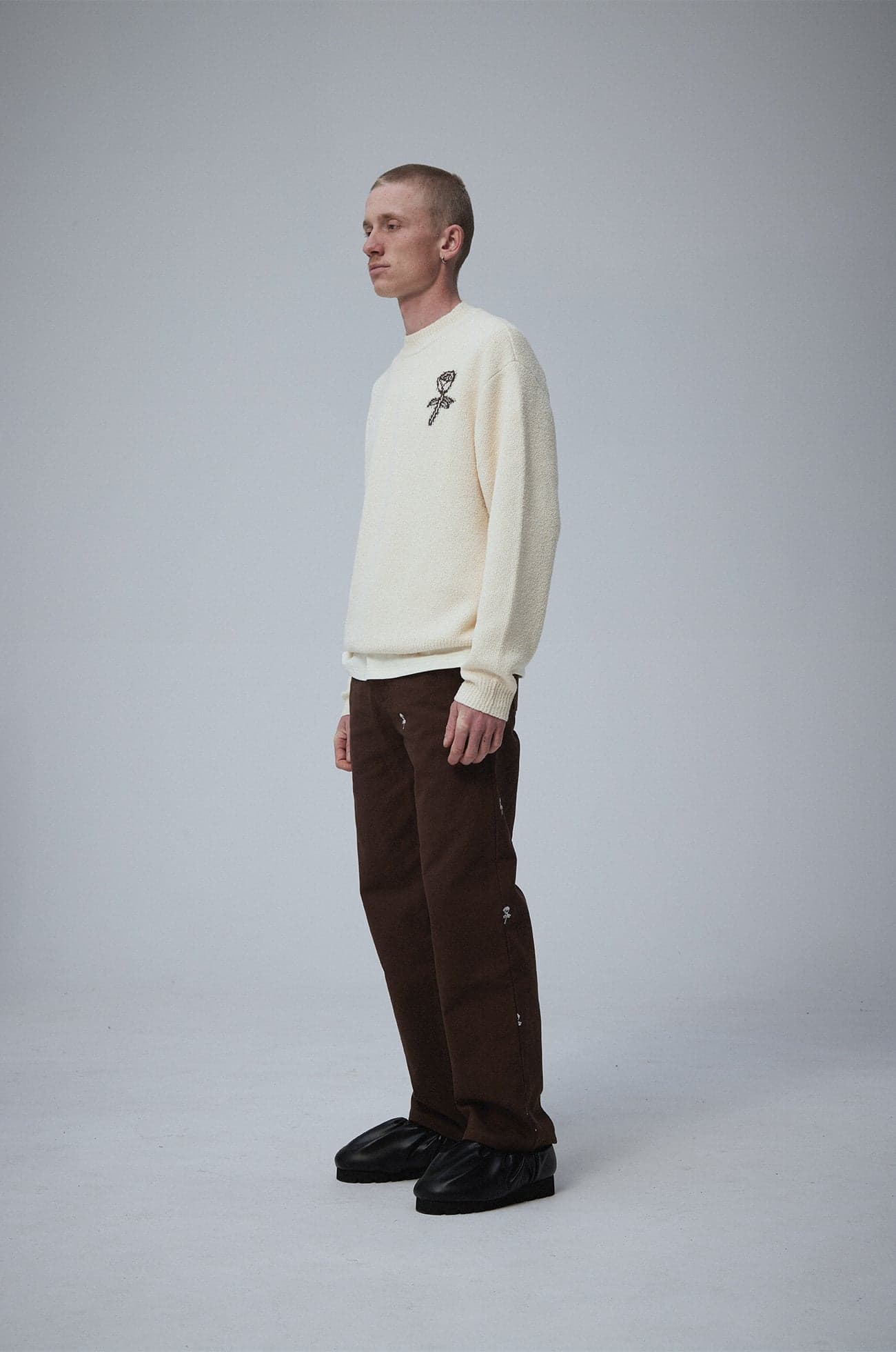 Boucle Big rose knit sweater Natural
