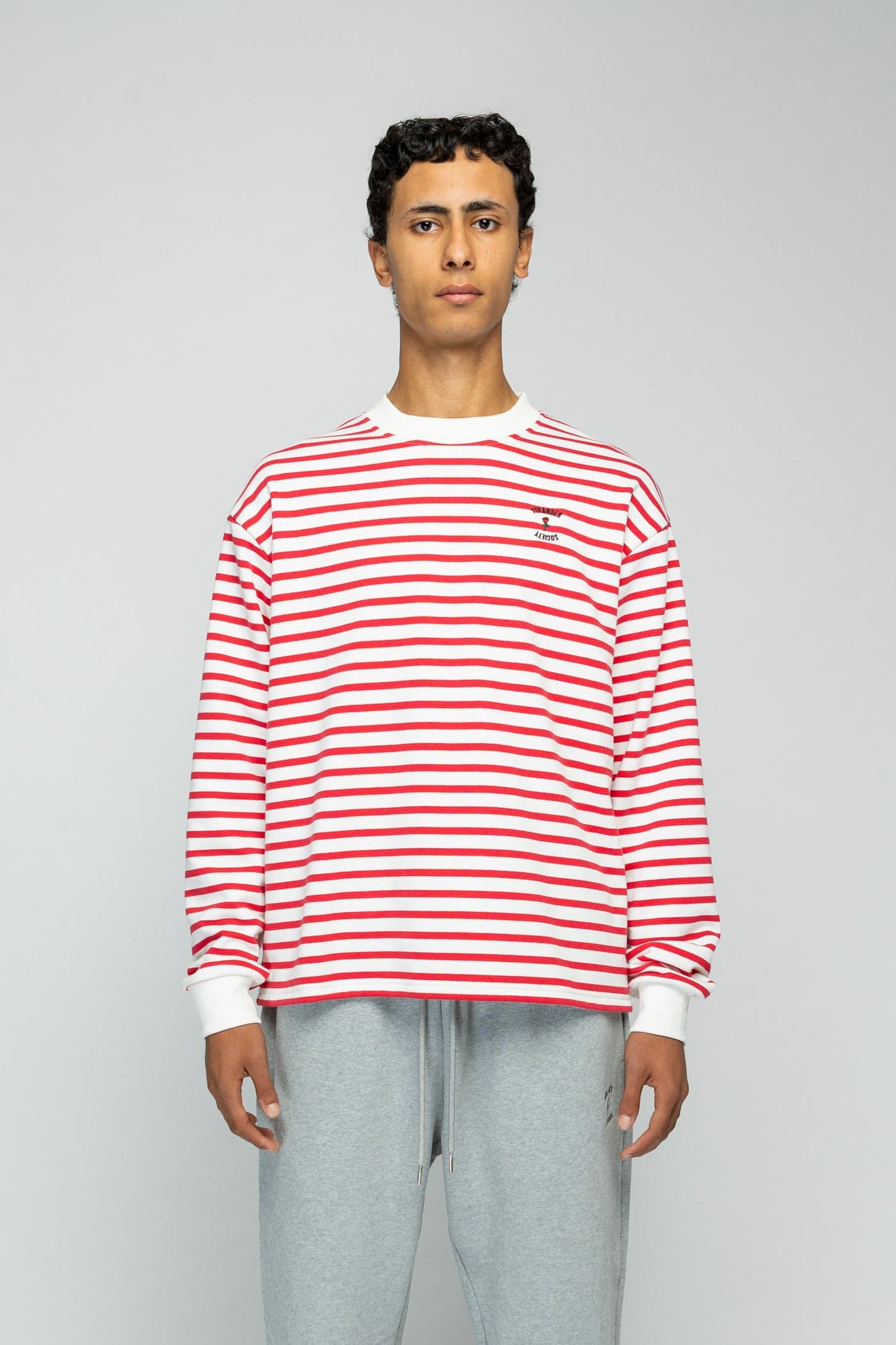 Crew Longsleeve Sweater - Striped Cherry/White