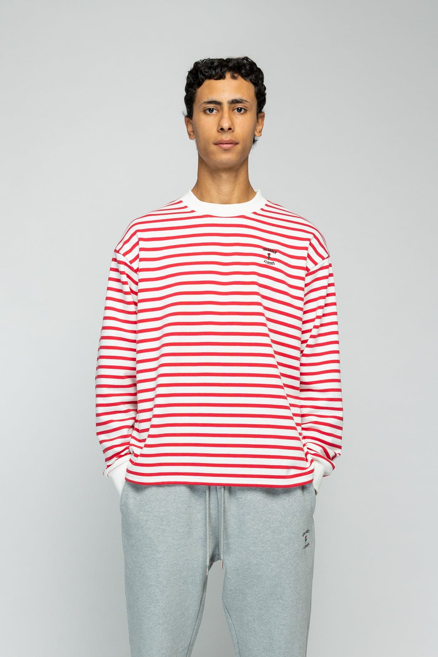 Crew Longsleeve Sweater - Striped Cherry/White — view 3