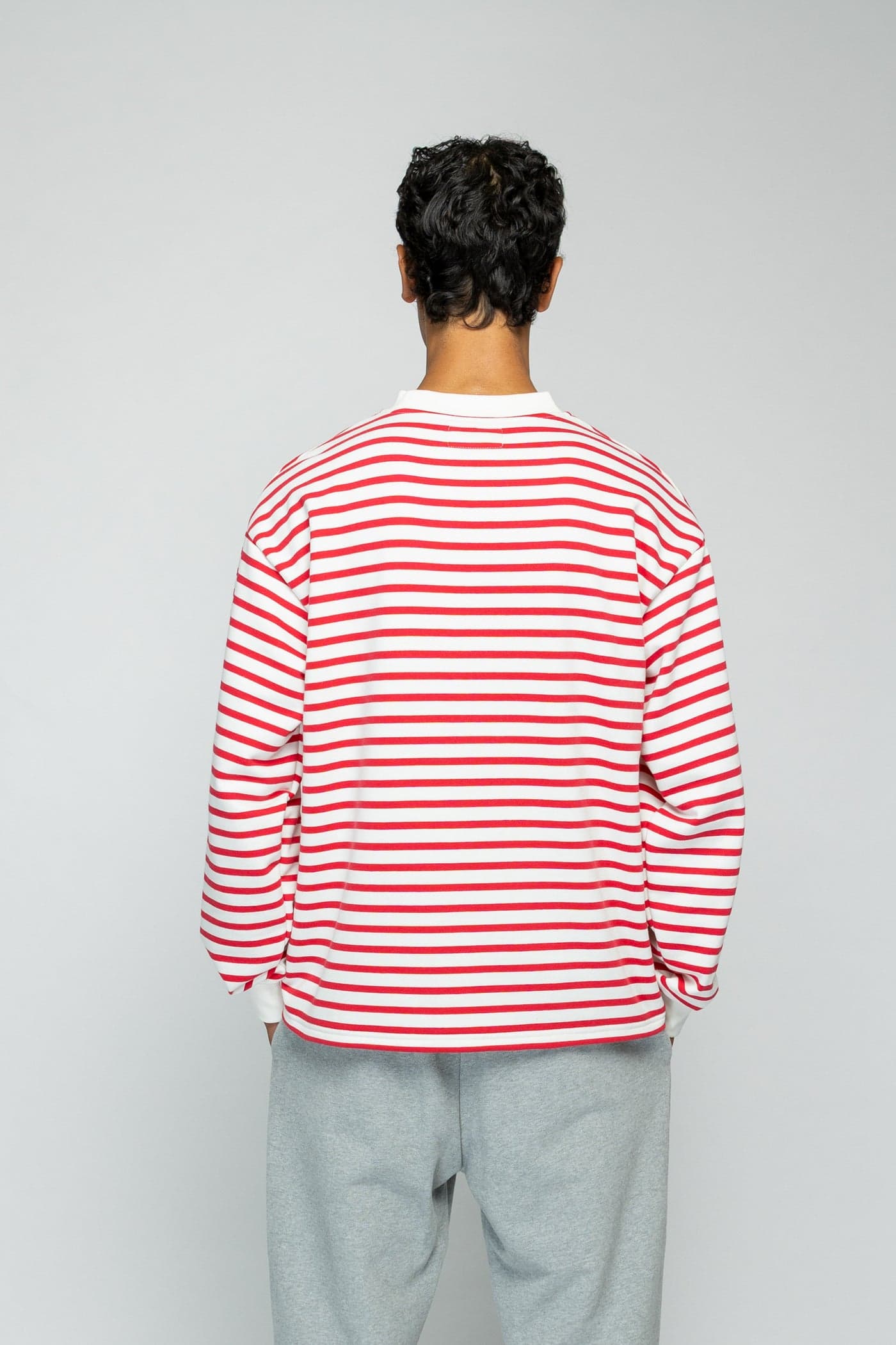 Crew Longsleeve Sweater - Striped Cherry/White — view 4