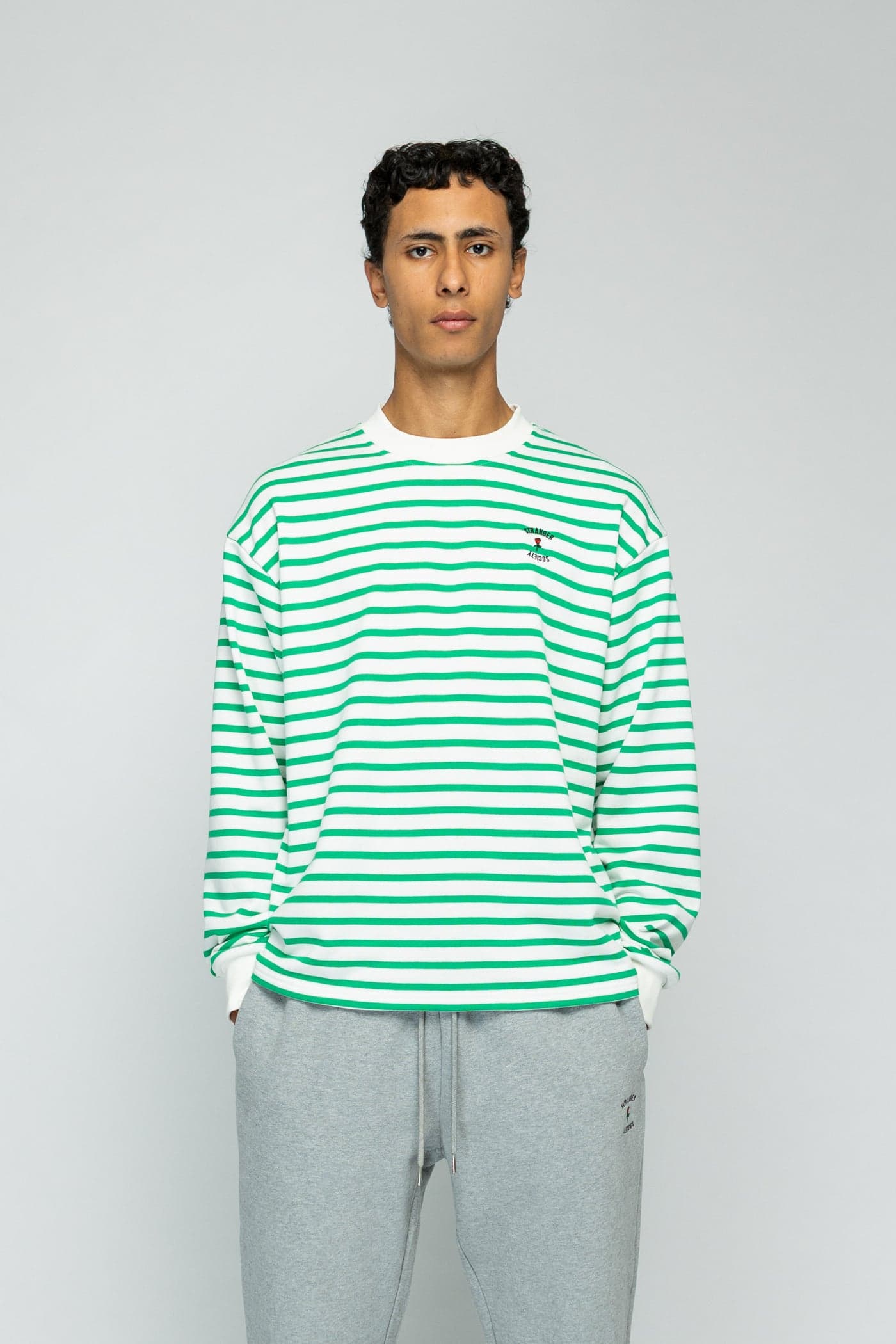 Crew Longsleeve Sweater - Striped Green/White — view 3