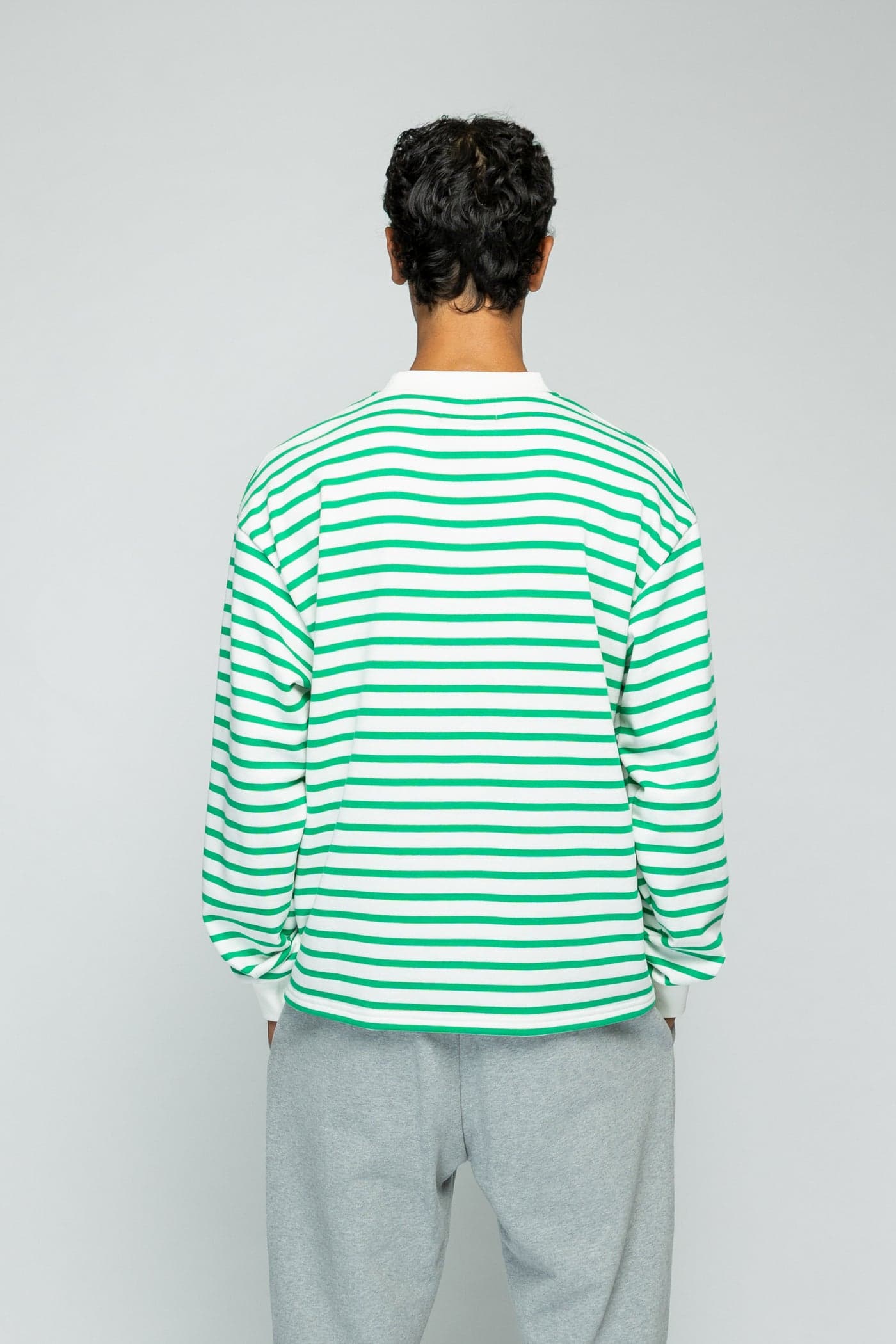 Crew Longsleeve Sweater - Striped Green/White — view 4