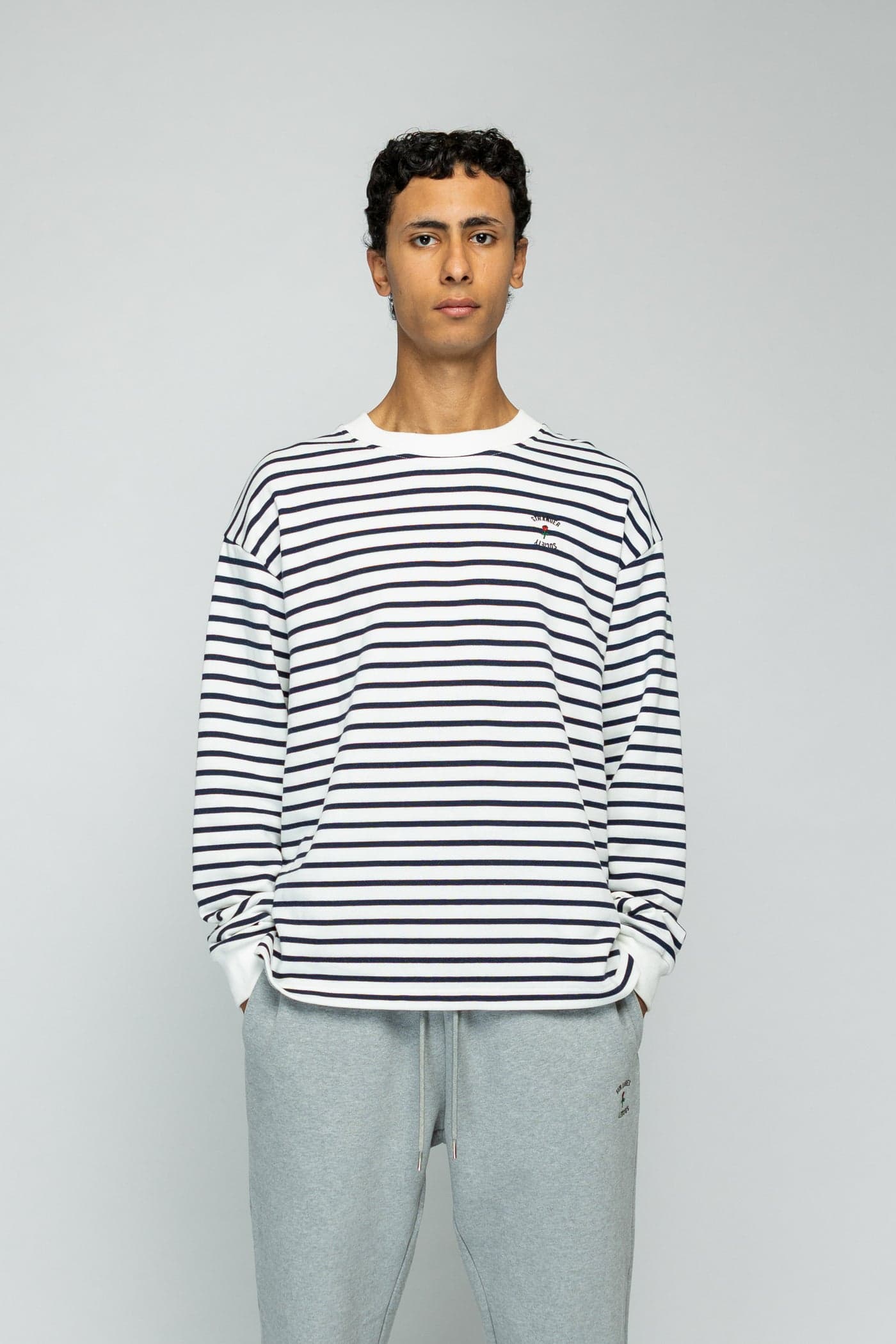 Crew Longsleeve Sweater - Striped Navy/White — view 3