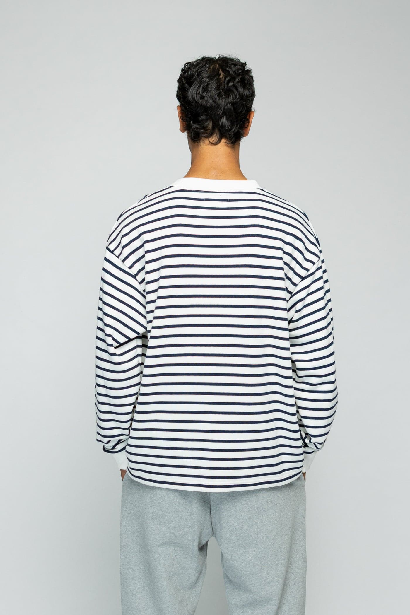 Crew Longsleeve Sweater - Striped Navy/White — view 4