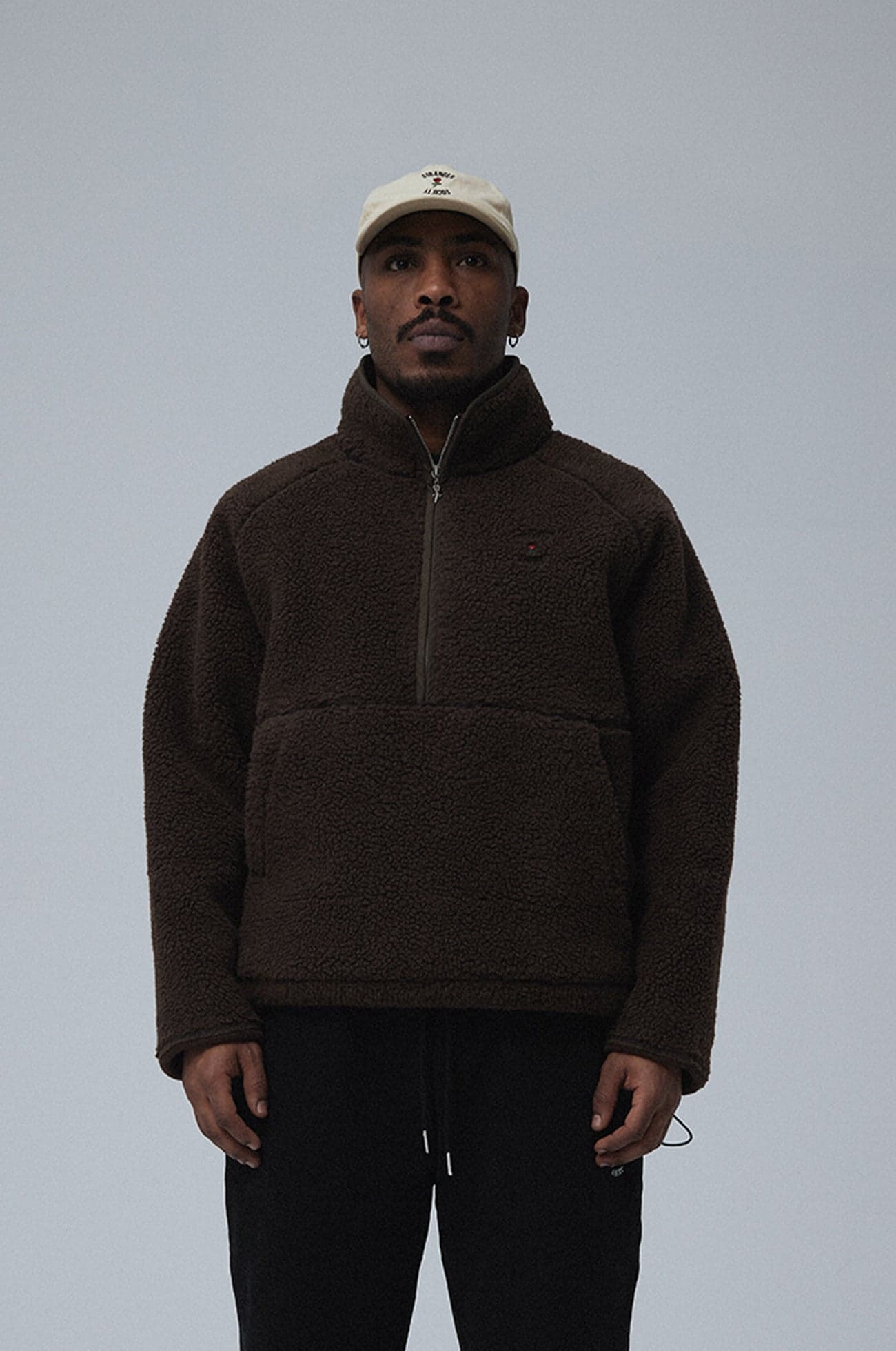 Fleece half zip Crew logo Brown