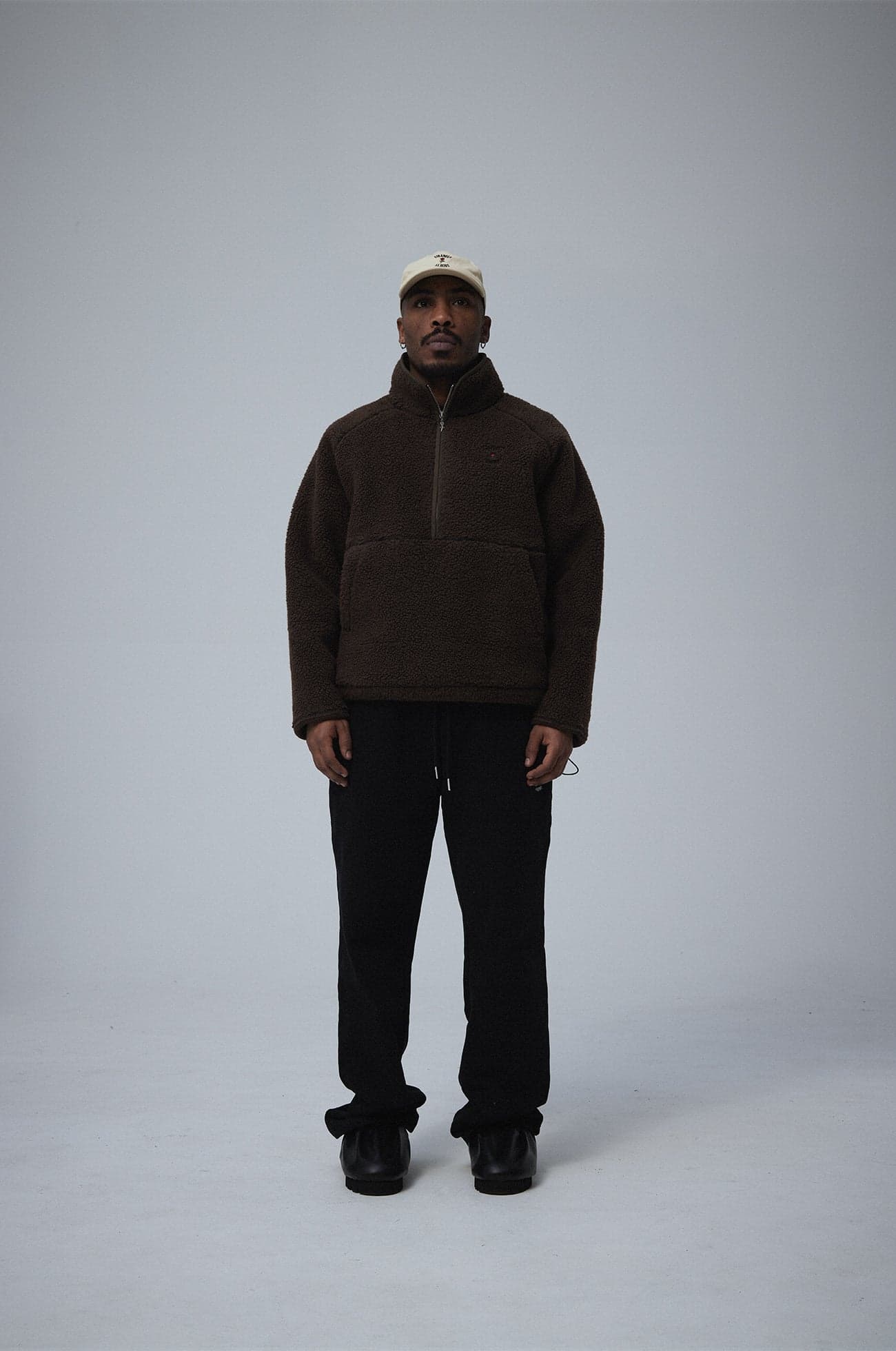 Fleece half zip Crew logo Brown — view 3