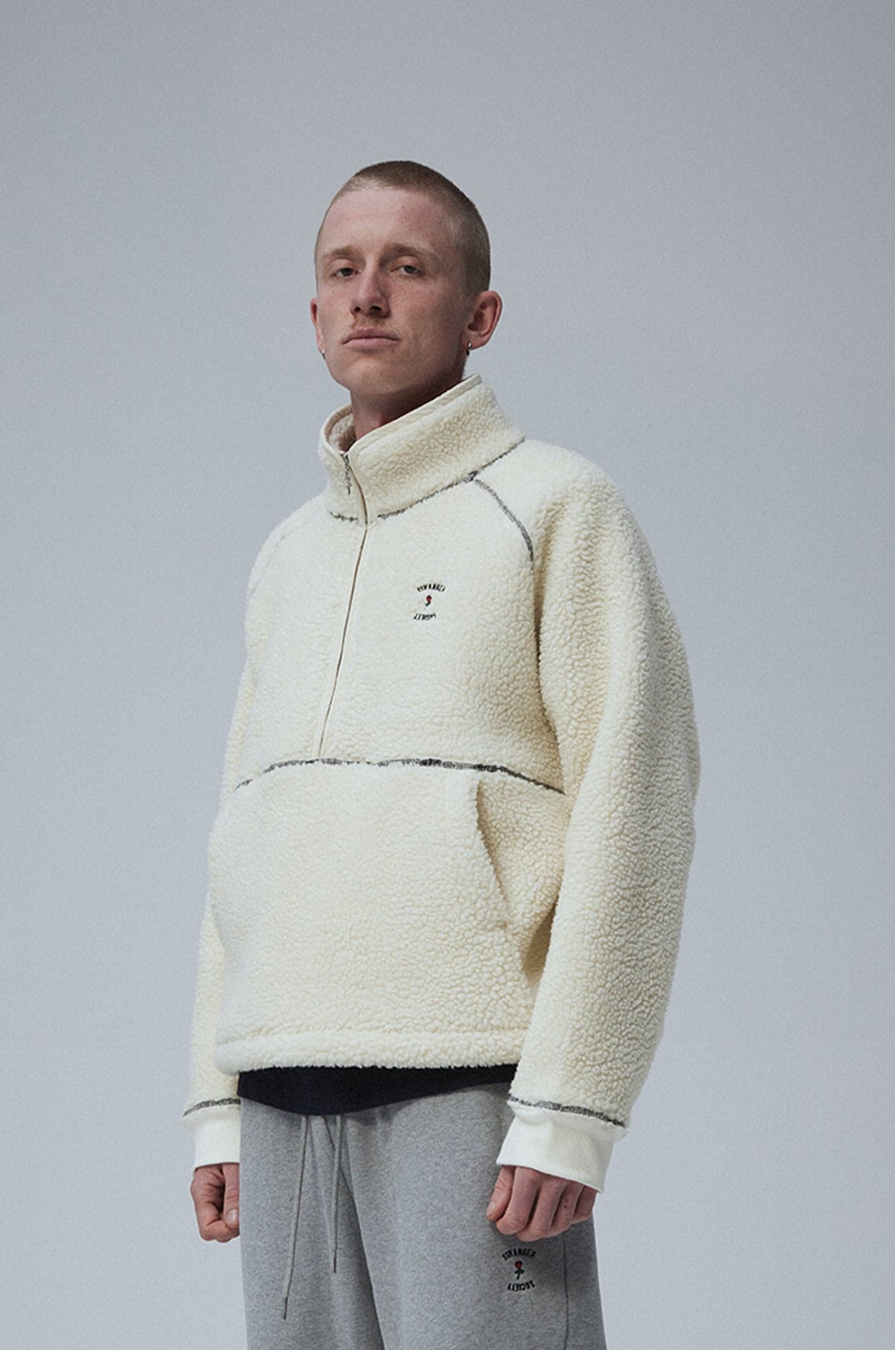 Fleece half zip Crew logo Natural