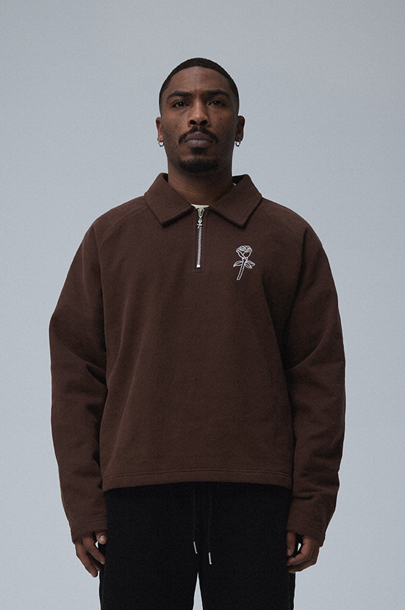 Polo zip sweater Big rose logo Brown